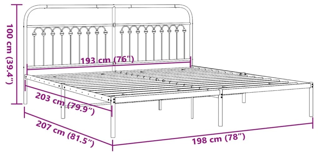 Estrutura de cama com cabeceira 193x203 cm metal branco
