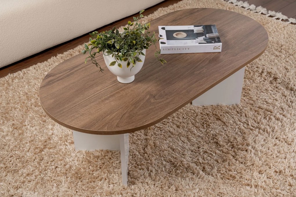 Mesa de Centro Sable – Walnut e Branco – 119x40x60 cm