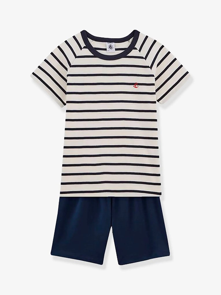 Pijama às riscas para criança, em algodão - Petit Bateau azul escuro as riscas