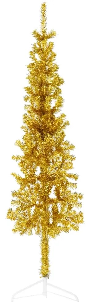 vidaXL Meia árvore de Natal fina com suporte 150 cm dourado