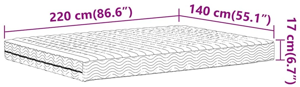 Colchão de espuma 140x220 cm dureza H2 H3 branco