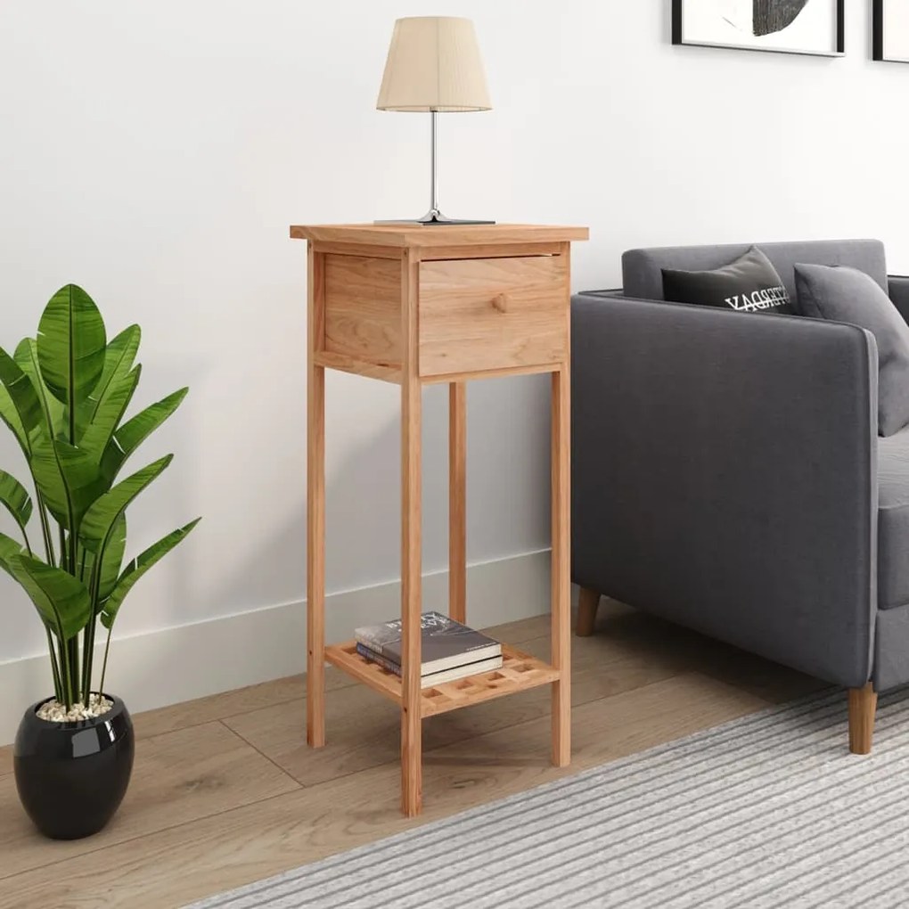 350343 vidaXL Mesa de apoio com gaveta 25x25x60cm madeira de nogueira maciça