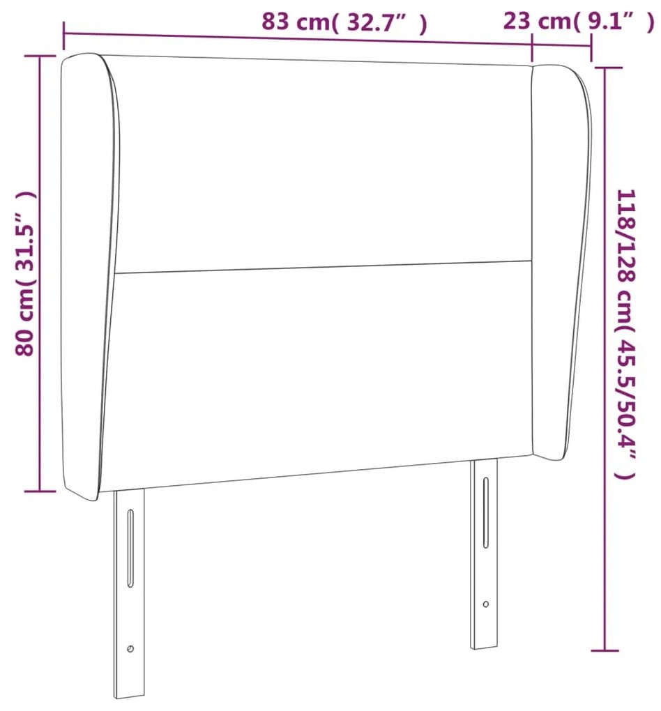 Cabeceira de cama c/ abas tecido 83x23x118/128cm cinzento-claro