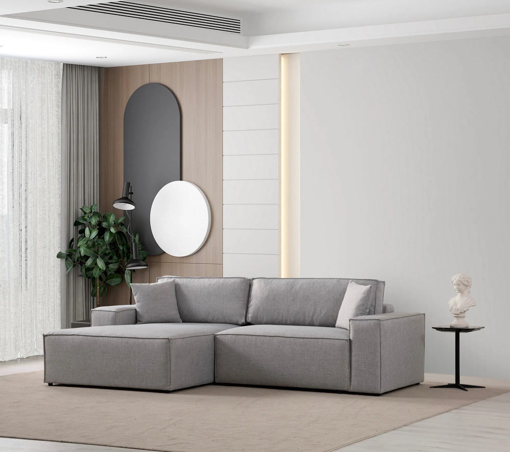Sofá-Cama de Canto Pırlo – Cinzento Claro – 260x78x170 cm
