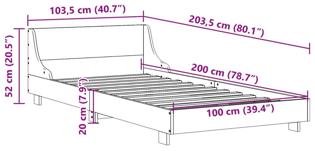 Cama sem colchão 100x200 cm madeira de pinho maciça