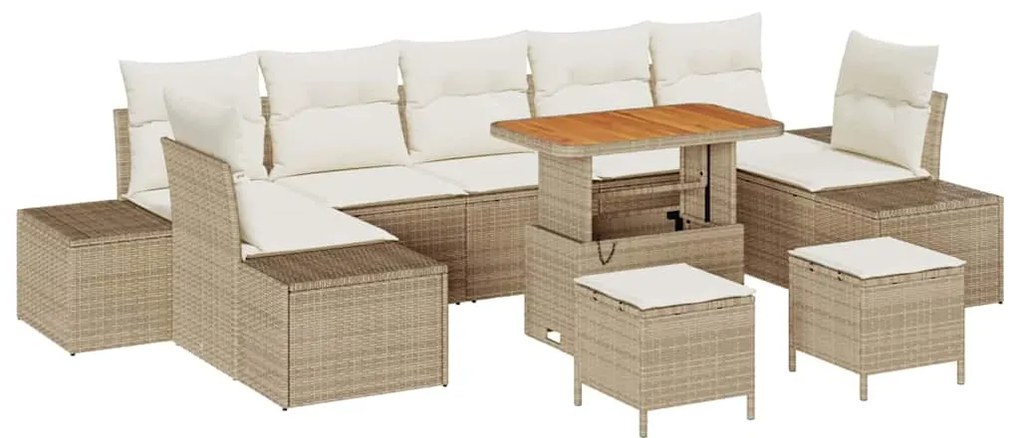 Conjunto de Sofá para Jardim vidaXL com 10 Peças e Almofadas Bege Vime