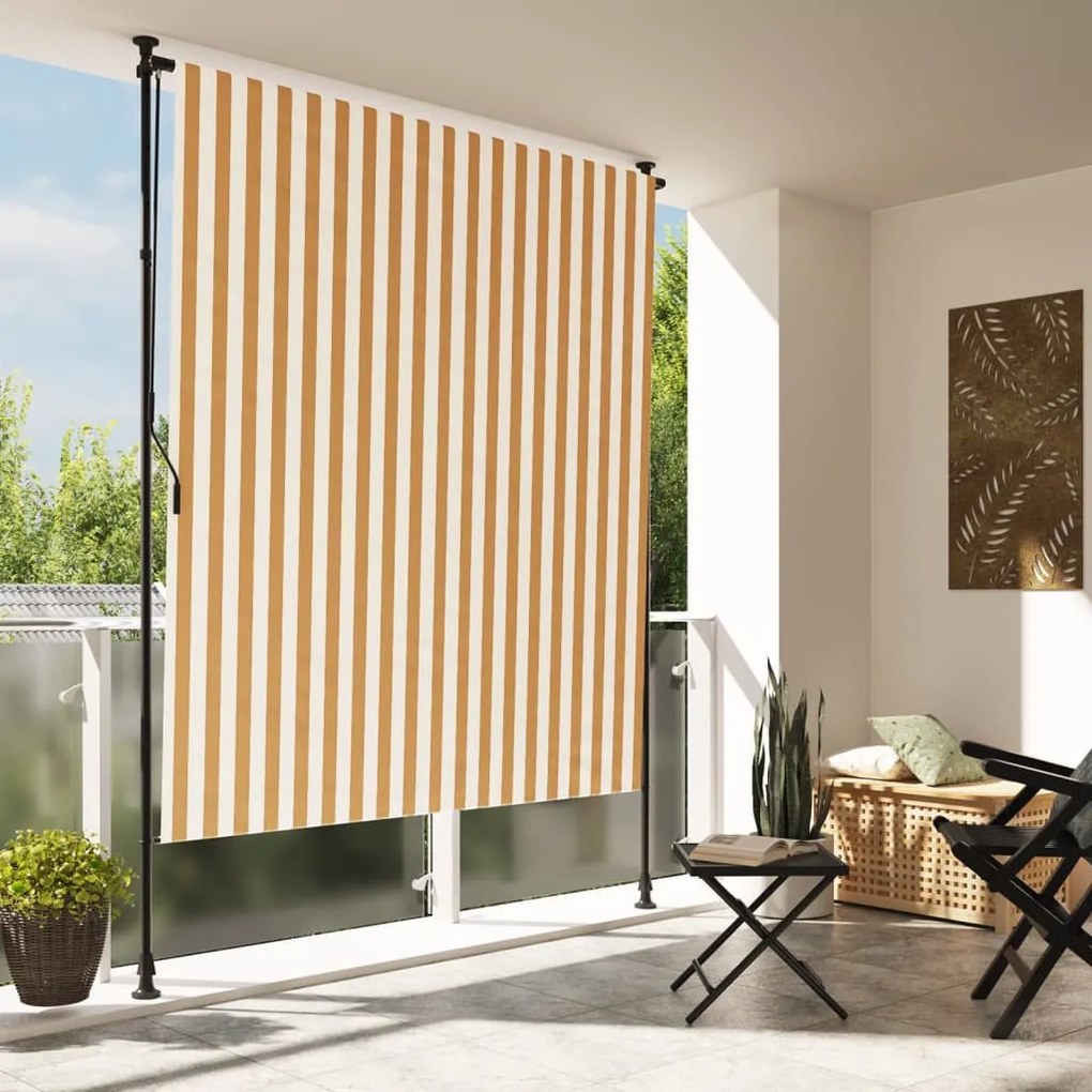 Estore de rolo exterior 150x270 cm tecido/aço laranja e branco