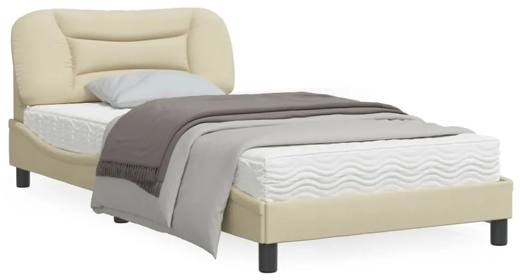 Estrutura de cama c/ cabeceira 100x200 cm tecido cor creme