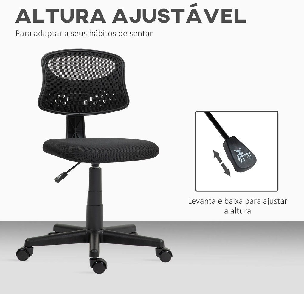 Cadeira de Escritório sem Apoio para os Braços com Encosto de Malha Respirável Altura Ajustável 43x48x78-88 cm Preto