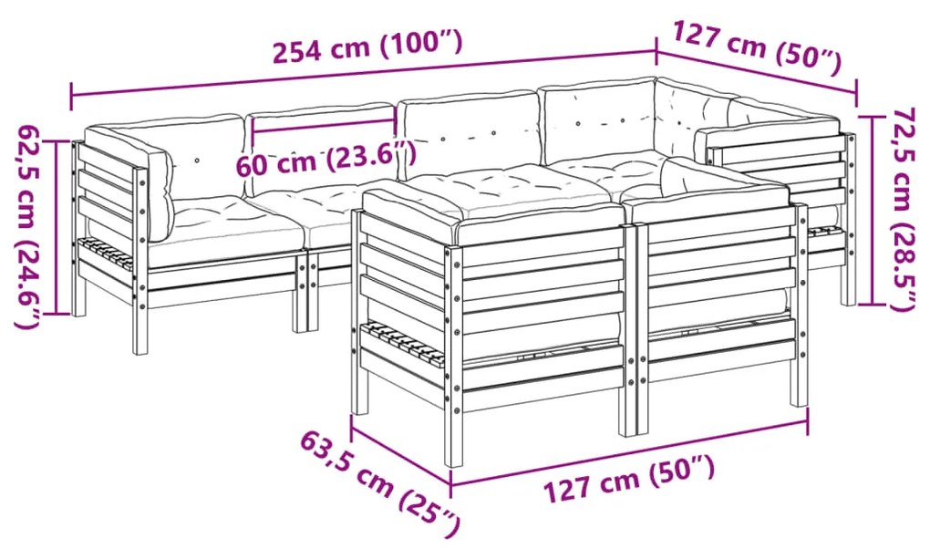 7 pcs conj. sofás jardim c/ almofadões madeira abeto-de-douglas