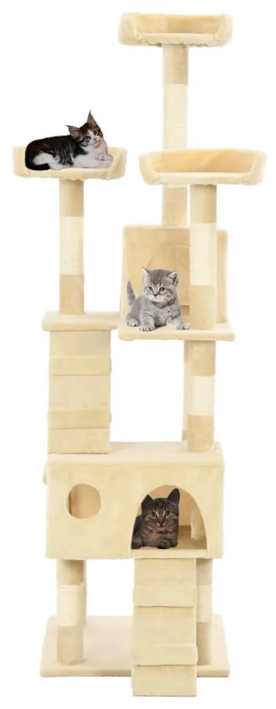 Árvore para gatos c/ postes arranhadores sisal 170 cm bege