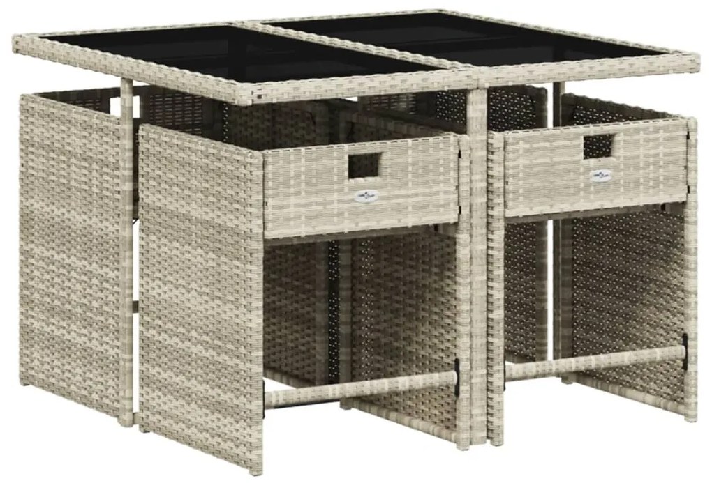 5 pcs conjunto de jantar p/ jardim c/ almofadões cinzento claro