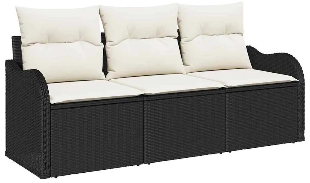 Conjunto de Sofá de Jardim vidaXL 3 Peças com Almofadas Preto Rattan P