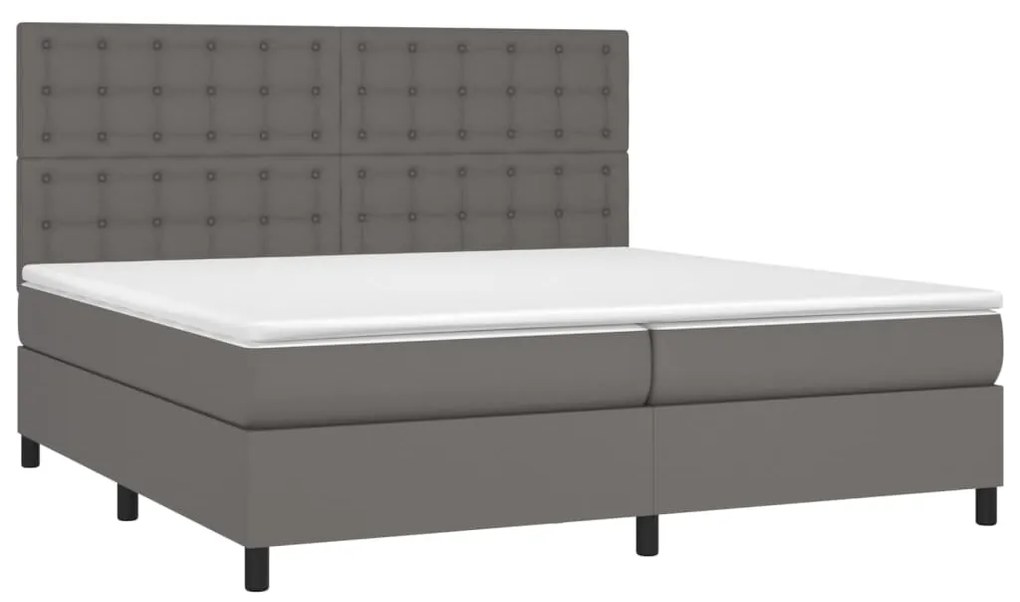 Cama com molas/colchão 200x200 cm couro artificial cinzento