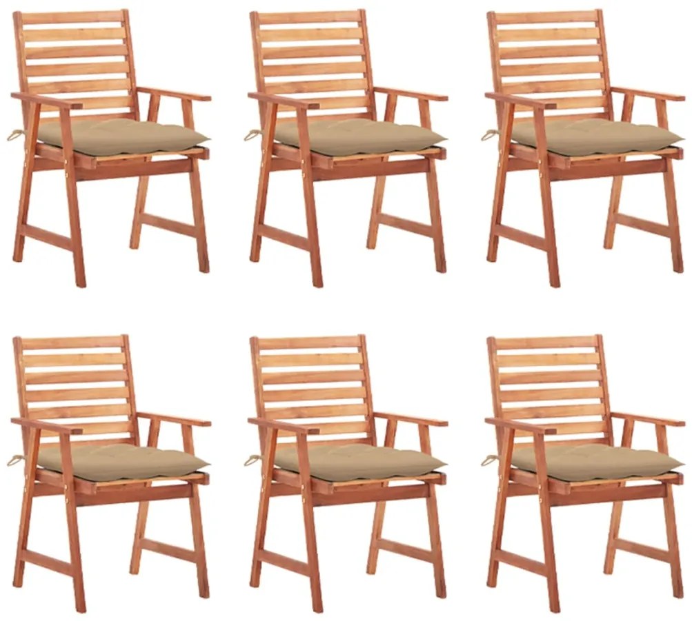 vidaXL Cadeiras de jantar p/ jardim 6 pcs c/ almofadões acácia maciça