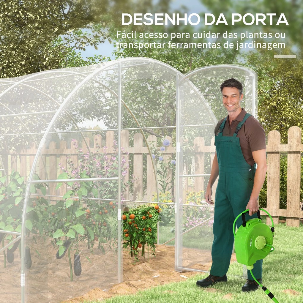 Estufa de Túnel 4x3x2 m Estufa de Jardim com 2 Portas Estufa para Horticultura com Teto Arredondado Transparente