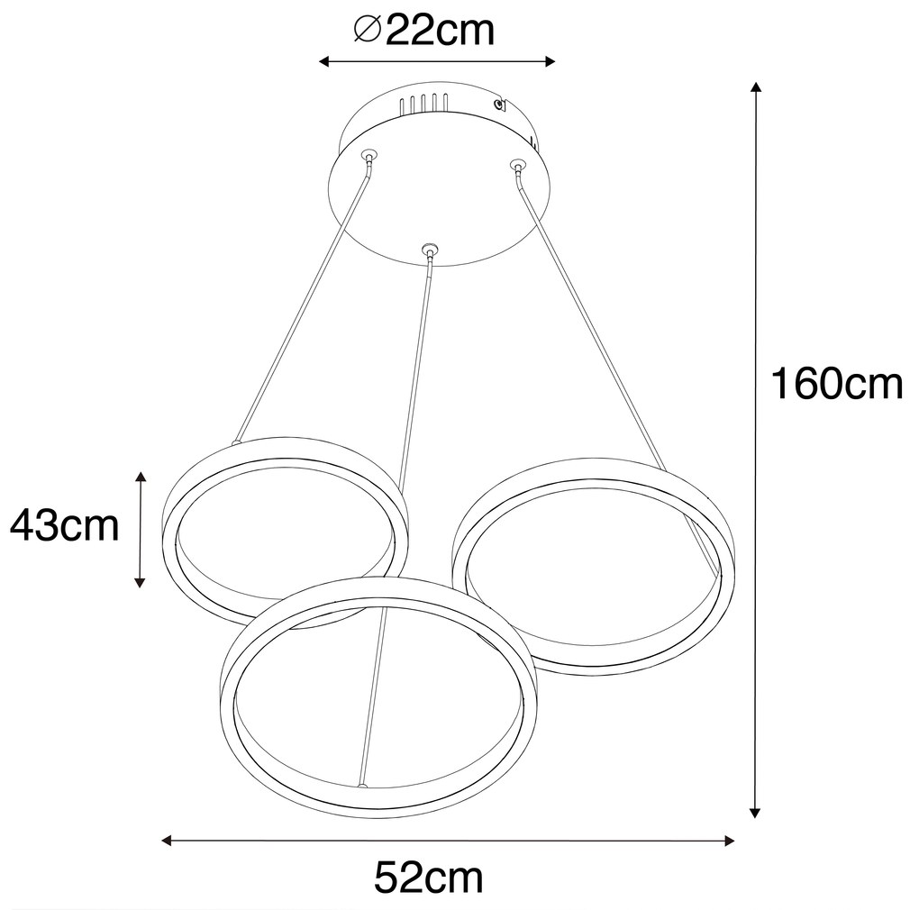 Candeeiro de suspensão dourado incl. LED 3-luz regulável em 3 etapas - Rondas Moderno