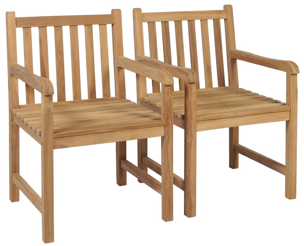 Cadeiras de jardim c/ almofadões cinza-acast. 2 pcs teca maciça