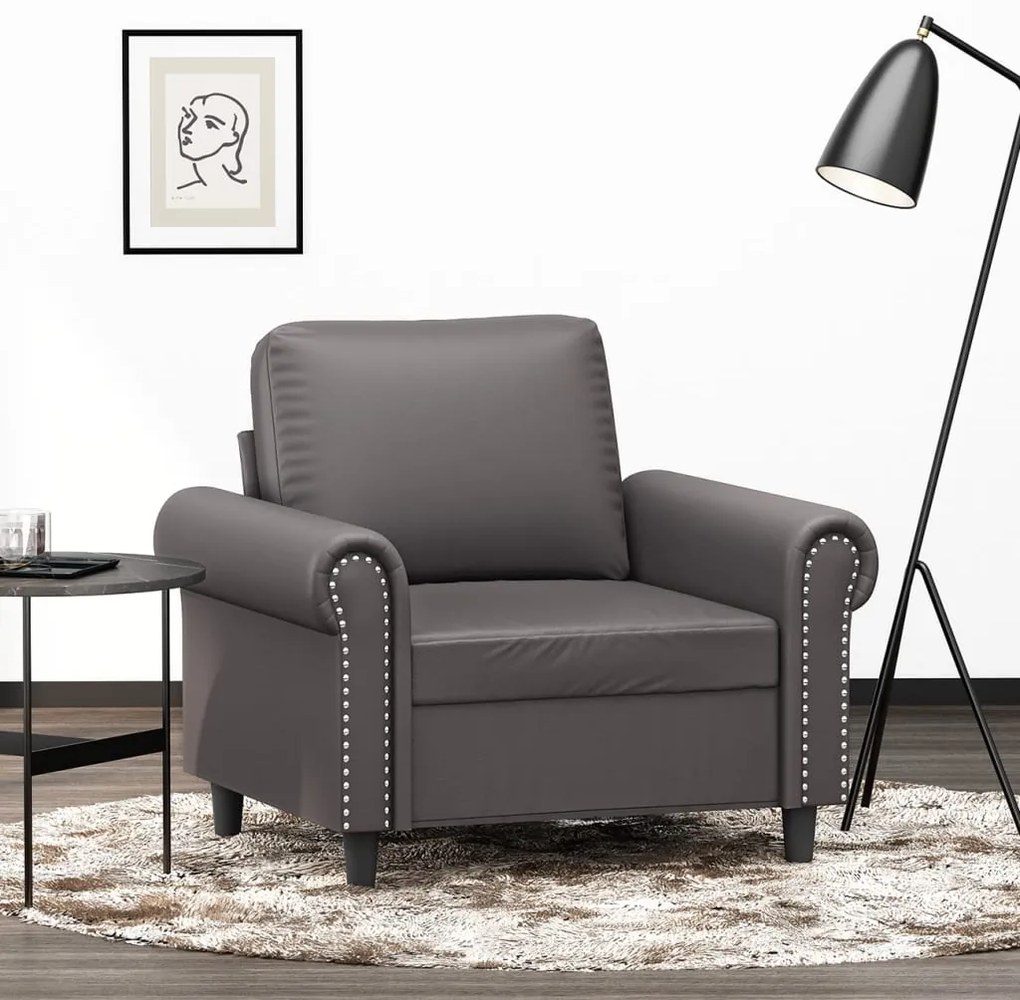 Poltrona 60 cm couro artificial cinzento