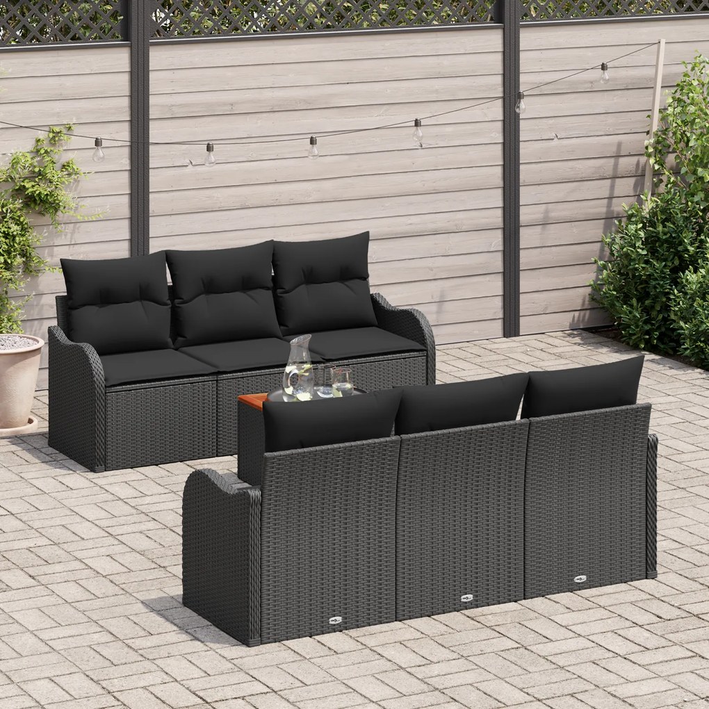 Conjunto de Sofás de Jardim de 7 Peças com Almofadas Preto Rattan Poli
