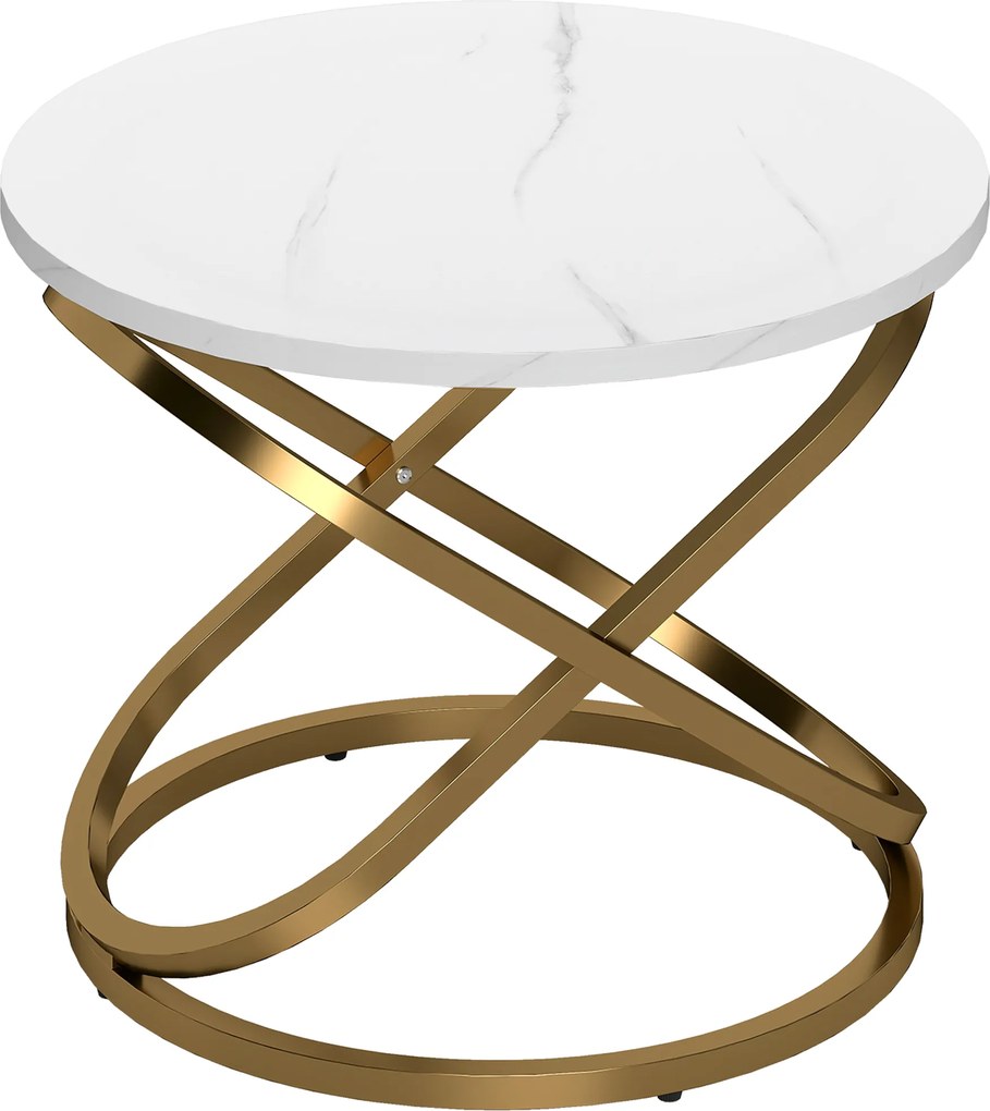 HOMCOM Mesa de Centro Redonda Estilo Industrial em Metal Dourado e Tampo Efeito Mármore Ø60x46 cm Branco | Aosom Portugal