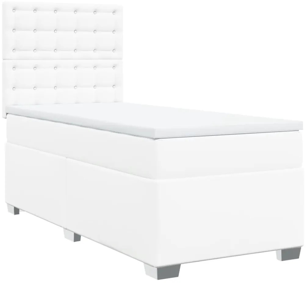 Cama com molas/colchão 80x200 cm couro artificial branco