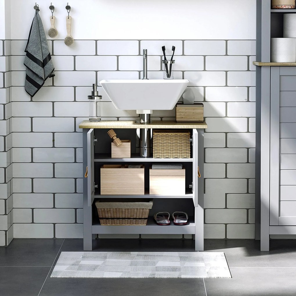 Armário de Lavatório com 2 Portas e Prateleira Ajustável - Design Cont