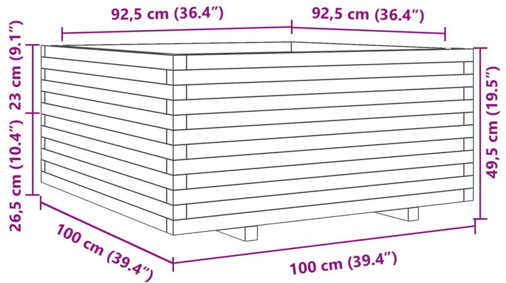 Vaso/floreira de jardim 100x100x49,5 cm pinho maciço branco