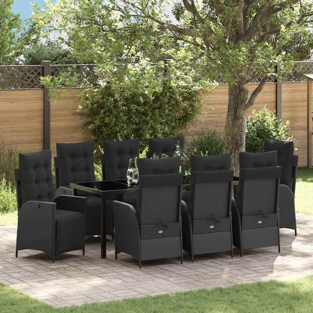 vidaXL Conjunto de Jantar de Jardim 9 Peças Preto em Polyrattan