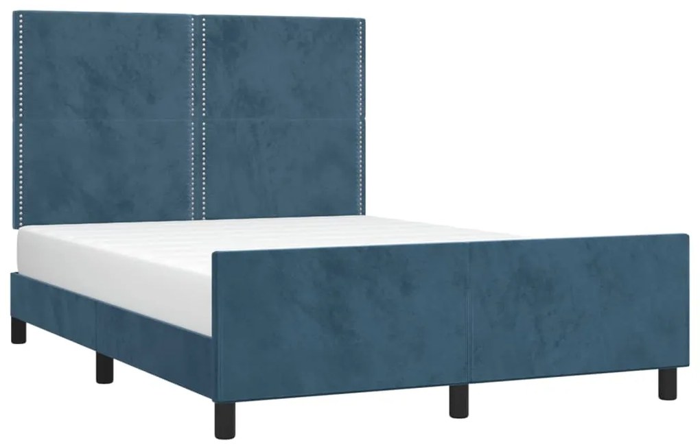 Estrutura de cama sem colchão 140x200 cm veludo azul-escuro