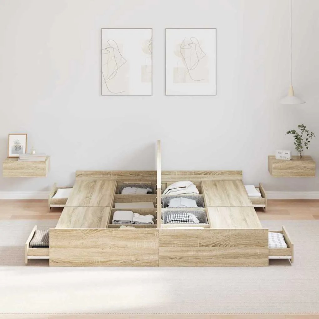 Estrado de cama com arrumação Carvalho sonoma 140 x 190 cm