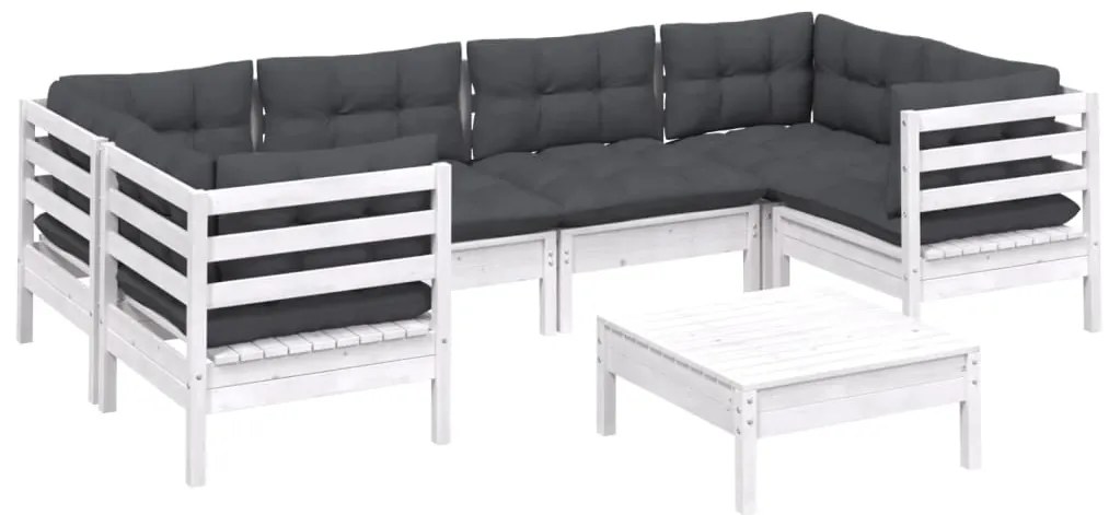 7 pcs conjunto lounge de jardim c/ almofadões pinho branco