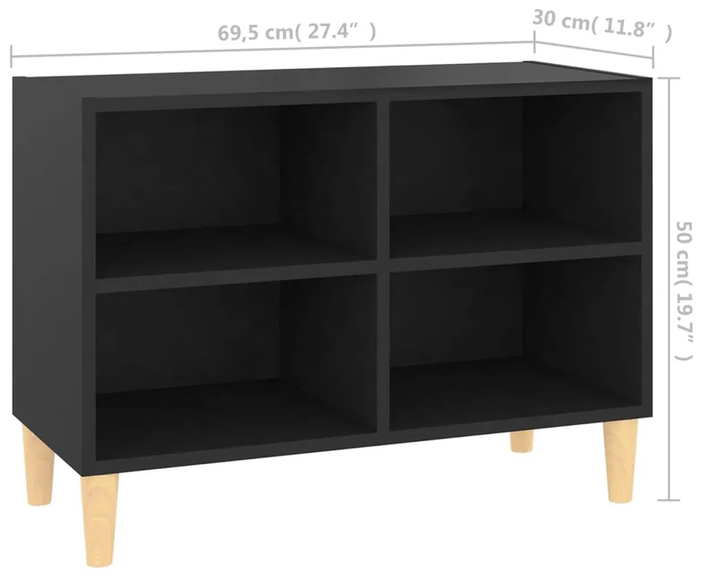 Móvel de TV c/ pernas de madeira maciça 69,5x30x50 cm preto