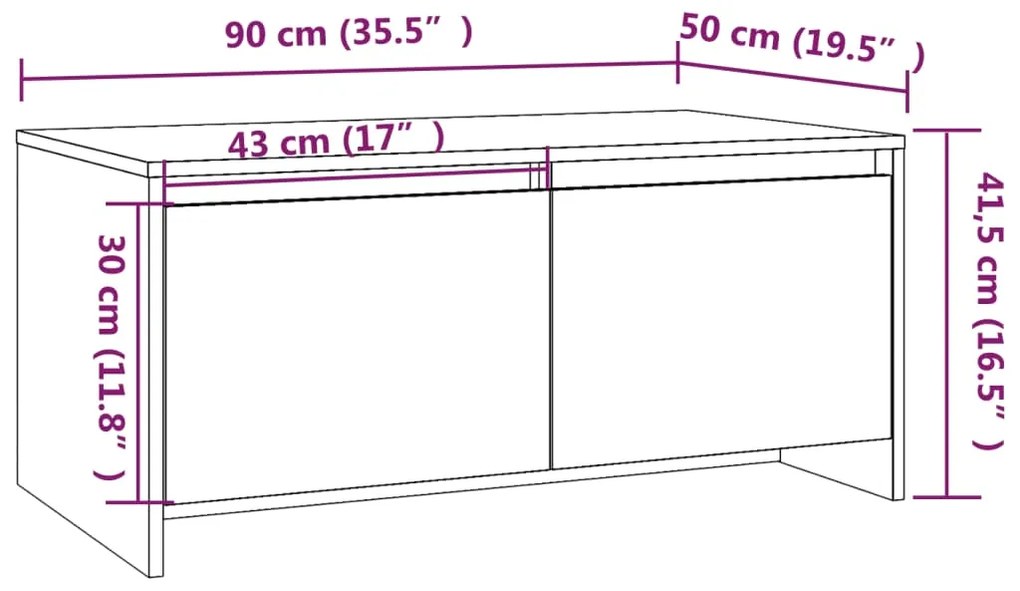 Mesa de centro 90x50x41,5 cm derivados madeira cinzento sonoma
