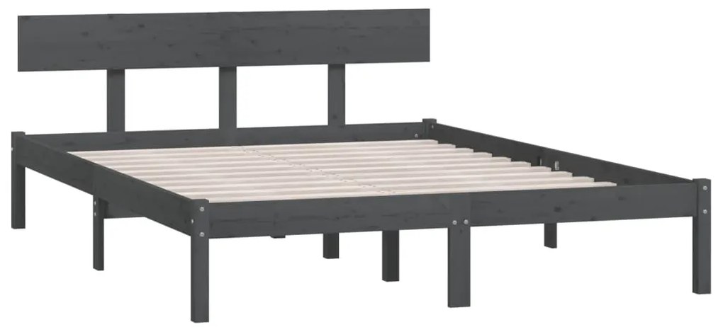 Estrutura de cama king 150x200 cm pinho maciço cinzento