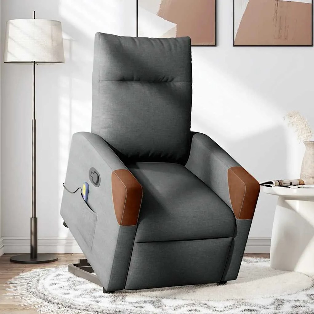 Poltrona elevatória de massagens tecido cinzento-escuro