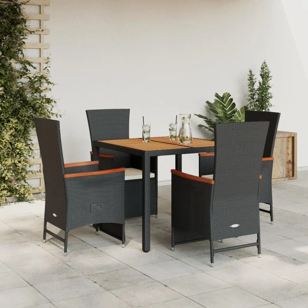 vidaXL 5 pcs conjunto de jantar p/ jardim c/ almofadões vime PE preto