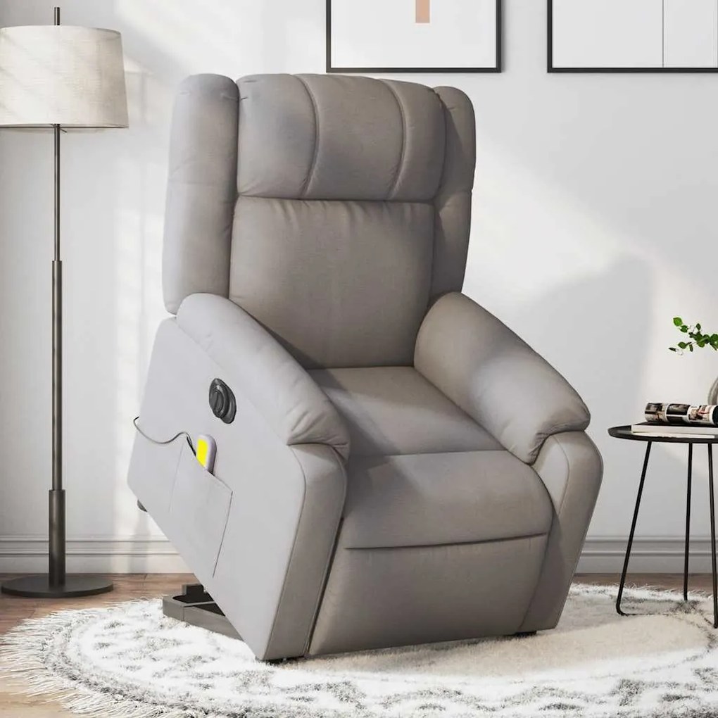 vidaXL Poltrona elétrica elevatória massagens tecido cinza-acastanhado