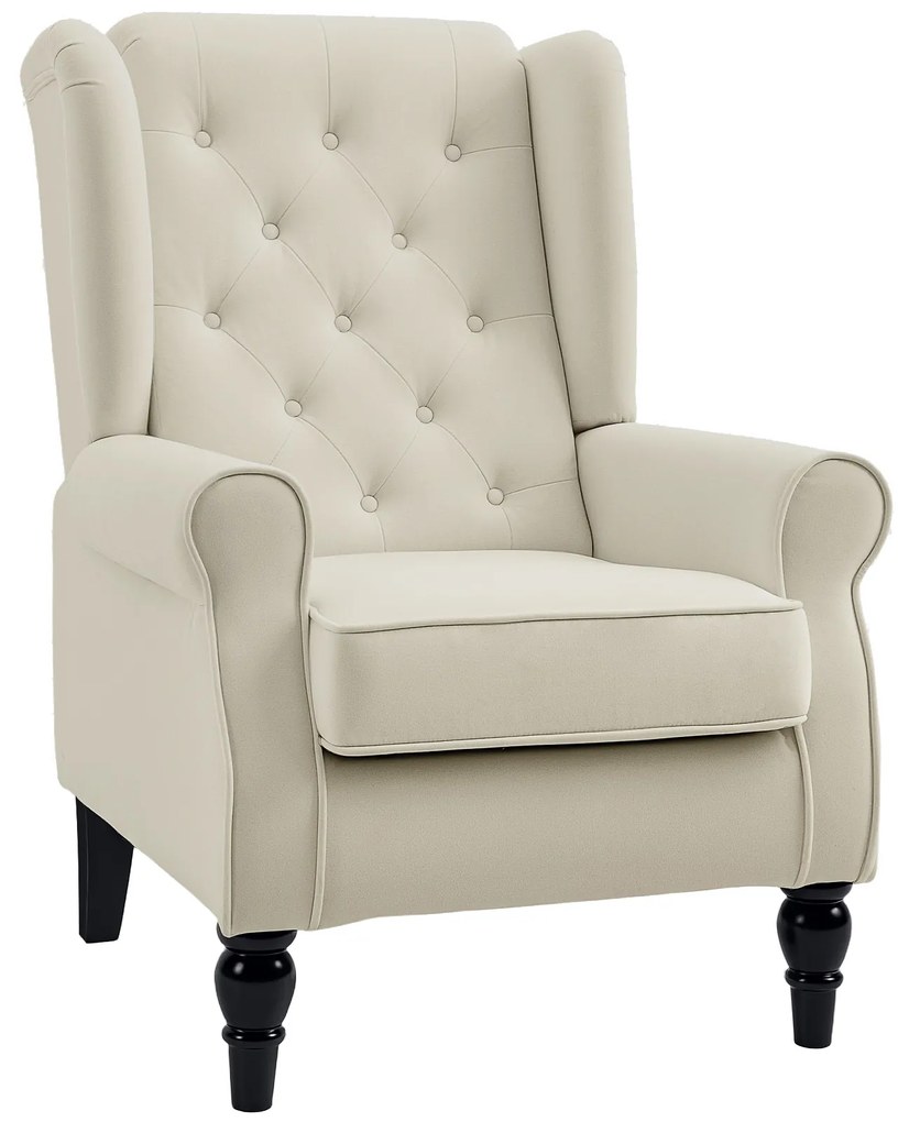 Poltrona de Sala de Estar Poltrona Moderna para Dormitório com Pés de Madeira Poltrona Individual 74x86x102 cm Creme