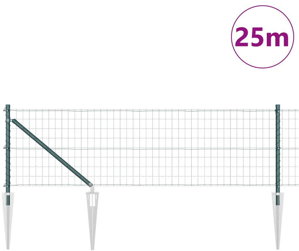 Cerca Euro com 13 Postes de Espeto 0.8x25 m Aço Galvanizado Verde