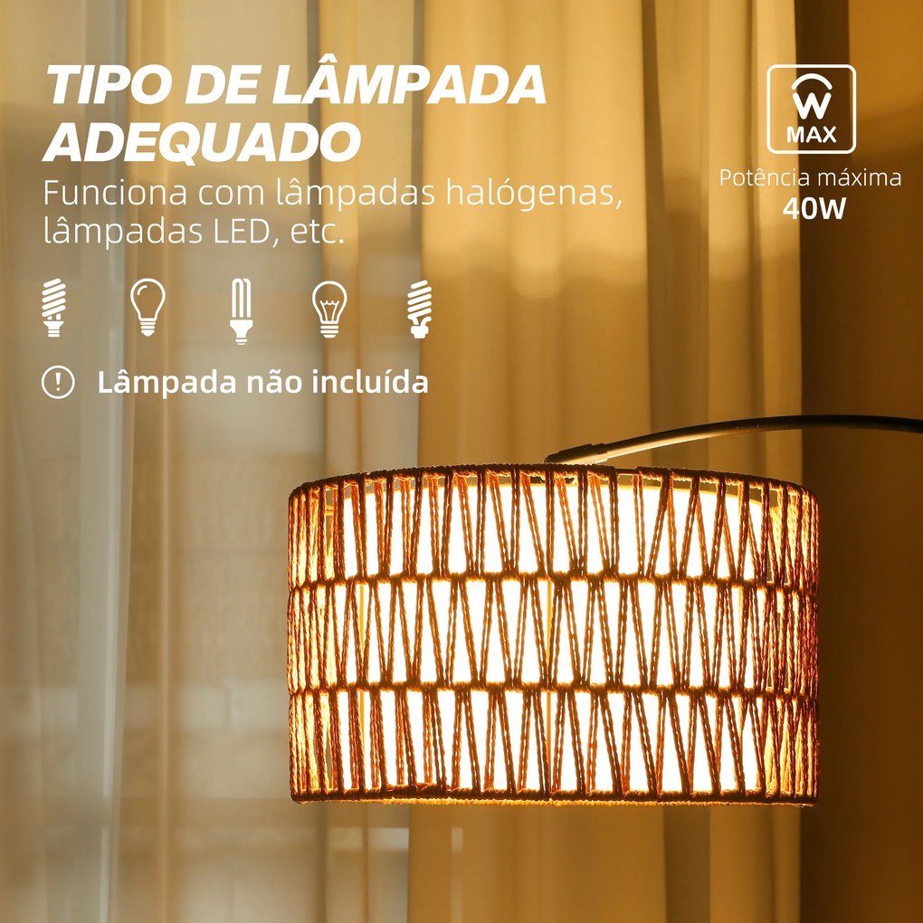 Candeeiro de Pé com Altura Ajustável Ecrã de Juta Interruptor de Pé e Base de Mármore 93x34x144-175 cm Preto, castanho e branco