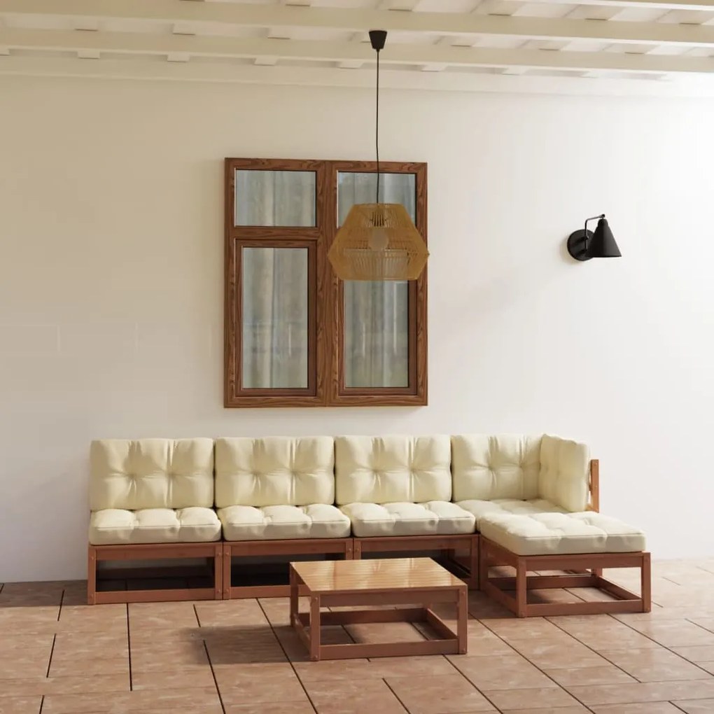 vidaXL 6 pcs conjunto lounge de jardim com almofadões pinho maciço