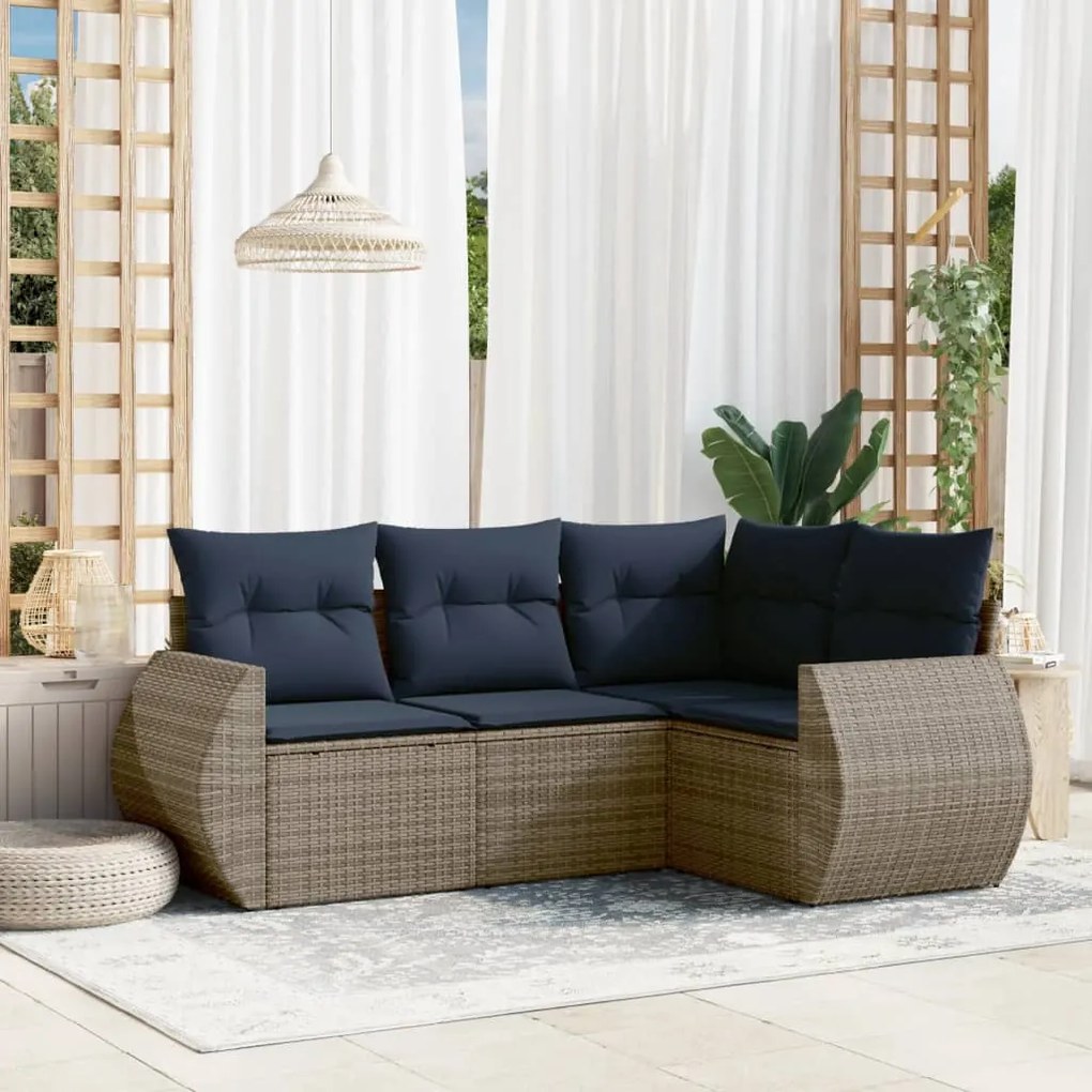vidaXL 4 pcs conjunto sofás p/ jardim c/ almofadões vime PE cinzento