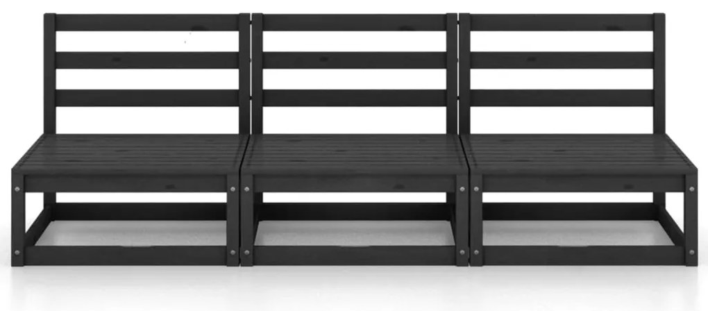 Sofá de 3 lugares para jardim pinho maciço preto