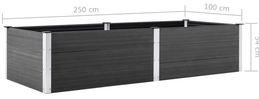 Canteiro elevado de jardim 250x100x54 cm WPC cinzento