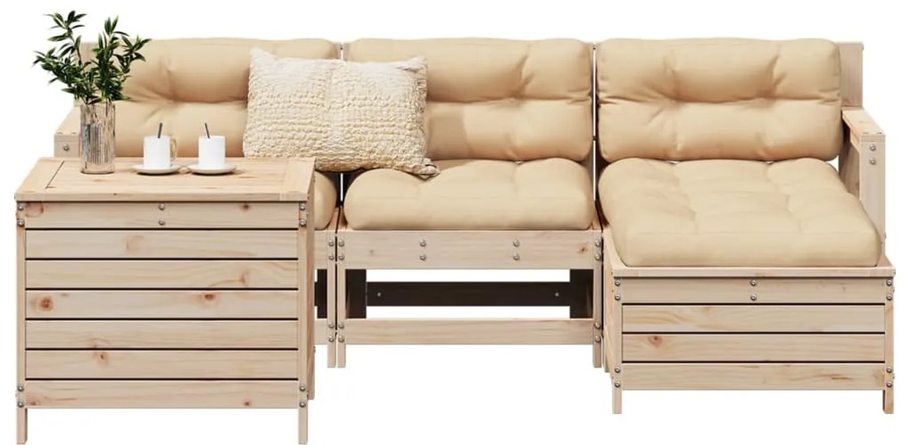 vidaXL 5 pcs conjunto de sofás para jardim madeira de pinho maciça