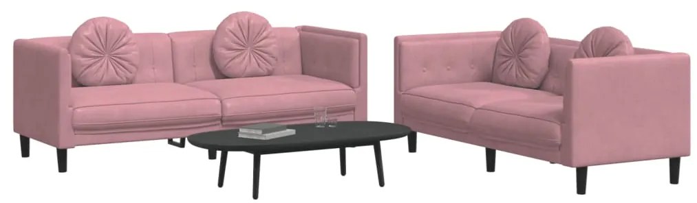 2 pcs conjunto de sofás com almofadas veludo rosa