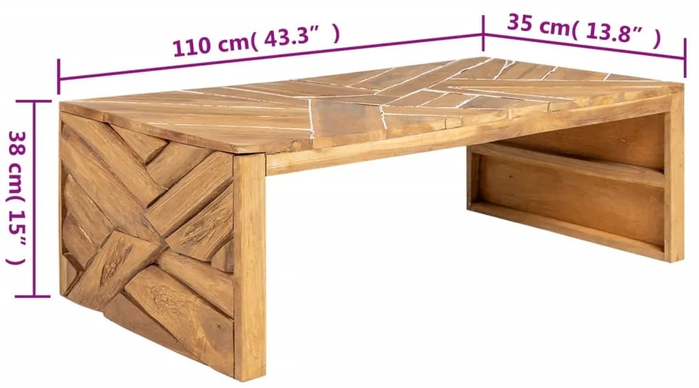Mesa de centro Erosion madeira teca maciça 110x35x38 cm