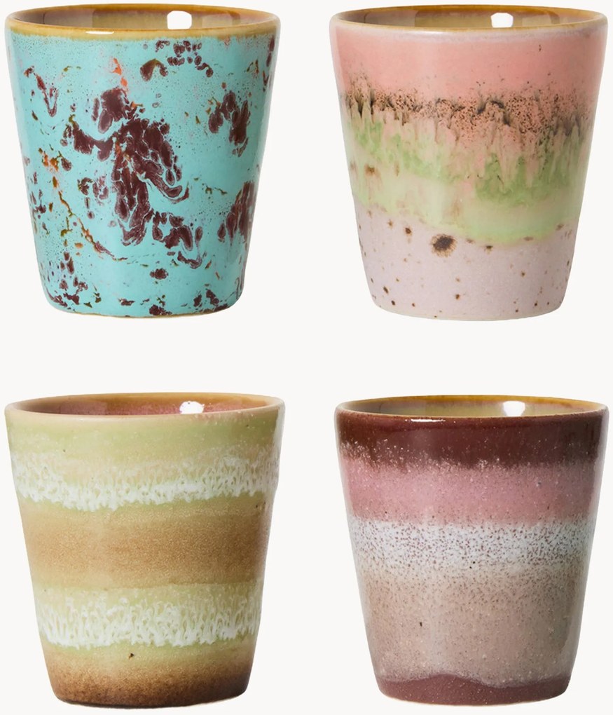 Canecas de expresso artesanais com vidrado reativo 70's, conjunto de 4