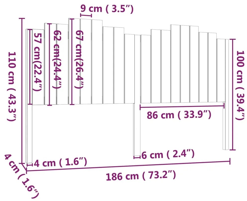 Cabeceira de cama 186x4x110 cm pinho maciço